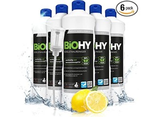 BiOHY Stainless Steel Cleaner (6 x 1 Litre) + Dispenser, Stainless Steel Care for Streak-Free Shine Ideal for Kitchen