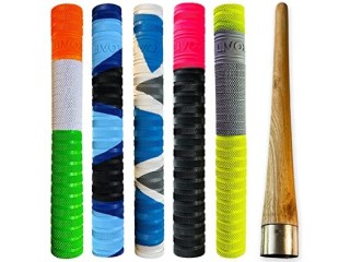 LIVOX Super-5 Cricket Bat Grips with 1 Wooden Grip Cone Ultra Tacky (Pack of 6)