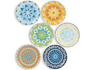 Service Dishes for 6 People - Colored Porcelain Dishes Set - Dessert Plates | Fruit | Salad | Bread| - 20.3cm