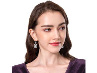 KristLand orecchini da donna in zirconi placcati argento 925, orecchini pendenti in cristallo lucido quadrato intarsiato/matrimonio/festa/portagioi