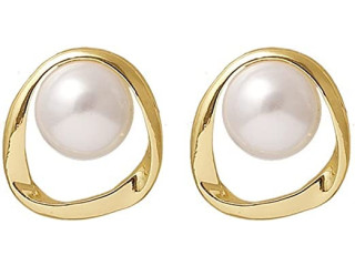 DAPERCI Women's Earrings Imitation Pearl Earrings for Women Gold Color Round Stud Earrings