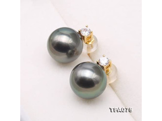 J.Fée JYX Charming 10mm Black Tahitian Pearl and Diamond Earrings in 18K Gold