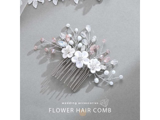 Elandy Silver Crystal Flower Bridal Hair Comb