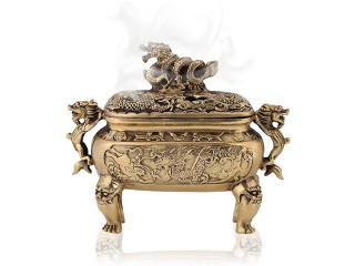 Bronze Incense Burner with Embossed Chinese Dragon Patterns