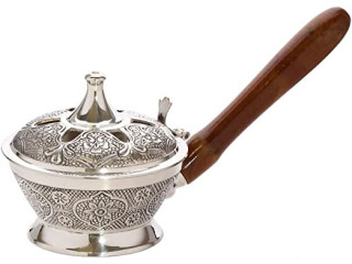 NKlaus Wooden Censer with Hand Handle Nickel Plated Incense Burner Esoteric Deco 1543