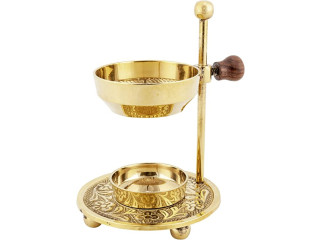 NKlaus Incense Burner Brass Gold with Sieve and Wooden Handle Incense Burner