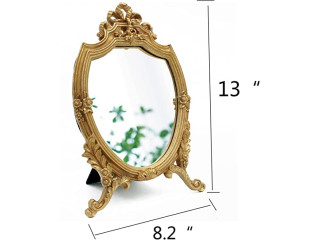 Eaoundm Antique Golden Resin Wall Decorative Tabletop Mirror