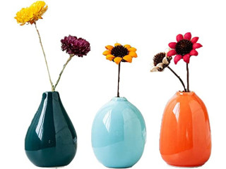 3 Pieces Artificial Flowers with Small Ceramic Vase