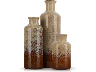 Set of 3 Brown Ceramic Vases