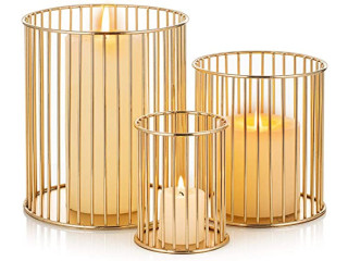 Set of 3 Versatile Minimalist Gold Wire Construction Candle Holders