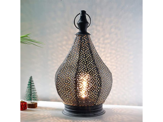 TRIROCKS Moroccan Style Metal Table Lamp 31cm Tall Battery Powered LED
