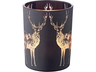 EDZARD tealight holder deer, black glass, height