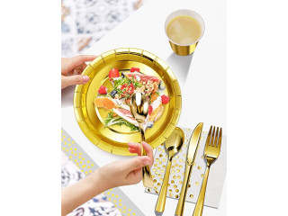 Gold Party Tableware 141 Pieces