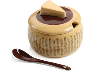 Parmesan container, ceramic, for 150 g of Parmesan, with spoon, for perfect portions Beige-Brown