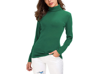 EXCHIC Women's Casual Solid Long Sleeve Fitted Sweater Turtleneck Stretchy Pullover Sweatshirt