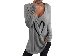 Kenoce Long Sleeve T-Shirt Women Deep V-Neck Tops Blouse Casual Sexy Loose Blouses Summer and Autumn Women's Tops