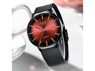 LIGE Men's Stainless Steel Waterproof Watch Fashion Simple Analogue Quartz Wrist Watch Men