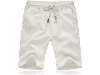 Tansozer Men's Summer Linen Cotton Casual Shorts with Pockets