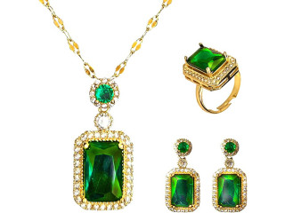 Jewelry Set Emerald, Crystals Necklaces Earrings Ring Set Gifts for Women - Valentine's Day, Birthday, Anniversary, Mother's Day,