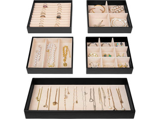 ProCase 5 Set Jewelry Organizer Tray for Drawer, Stackable Jewelry Display Storage Container Organizer Case with Removable Dividers