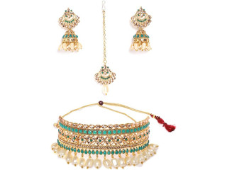 ZAVERI PEARLS Choker Jewellery Set for Women (Golden) (ZPFK9578)