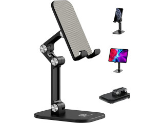 OCYCLONE Cell Phone Stand, iPad Stand, Adjustable Height and Angle Phone Stand for Desk, Foldable Phone Holder,