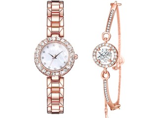 Women Luxury Watches, 2 Pcs Lady Watches with Bracelet Set