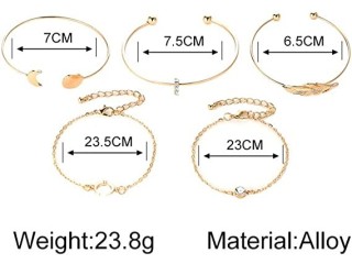 Gold Chain Bracelet Sets for Women Girls Set of 5, Adjustable Fashion Chunky Flat Cable Chain Punk Bracelets Jewelry