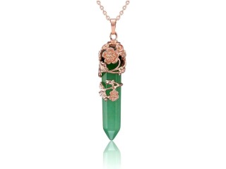 PESOENTH Rose Quartz Crystal Healing Pendant Necklace for Women