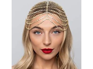 Crystal Headpiece, Chain Gold Headpieces Party Rhinestone Flapper Rhinestone Head Chain