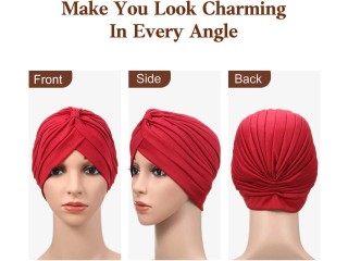 6 Pieces Turbans for Women Soft Turban Head Wrap Pleated Beanie Cap