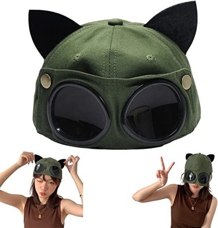 goodern-retro-pilot-aviator-cap-with-cat-ears-and-goggles-cute-goggles-baseball-cap-sunglasses-peaked-cap-novelty-baseball-hat-big-1