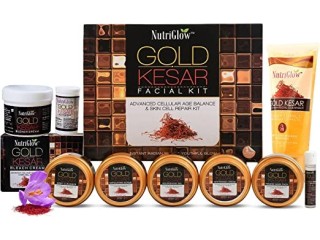 NutriGlow Combo Pack Of 3 - Gold Kesar Facial Kit For Women (260 Gm)/ Bleach Cream (43 Gm)/ Facial Cleanser