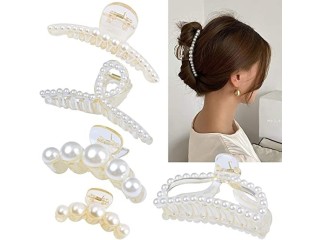 KASTWAVE Large Pearl Hair Claw Clips White Black Hair Clips