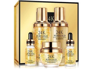 24k Gold Skin Care Set & Kit (5 Pcs) | Anti-Aging Face Kit For Flawless Glowing Skin, Reduces Fine Lines & Wrinkles | Skin Care Sets & Kits for Women