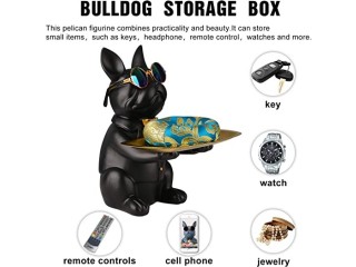 Suruim Resin Bulldog Desk Storage Tray Statue Coin Piggy Bank Storage Animal