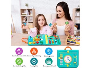 Busy Board, DIY Portable Felt Dressing Button Learning Board Early Educational Sensory Brain Toys for 1 2 3 4 Years Old Boys Girls