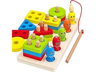 Dreampark Wooden Educational Toys, Wooden Shape Colour Sorting Preschool Stacking Blocks