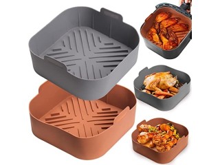 Silicone Air Fryer Basket Liners Square - 2Pcs Reusable Air Fryer Silicone Pots for Food Safe Air fryers Oven Accessories(8.1 Inch)