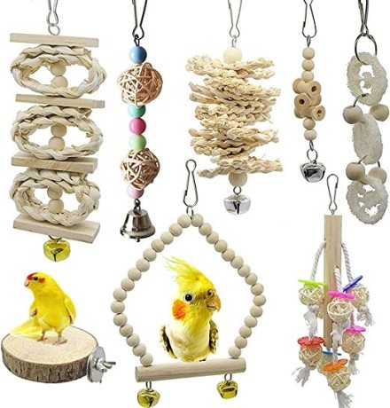 neostyle-8-packs-of-bird-parrot-swing-chewing-toysnatural-wood-bird-cage-accessories-big-2