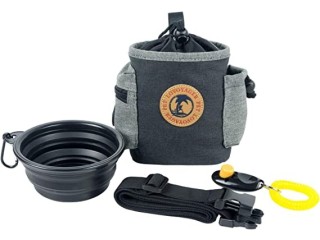 Ivesign Dog Treat Training Pouch Easily Carries Pet Toys, Kibble, Treats Drawstring Bag with Built-in Poop Bag Dispenser,3 Ways to Wear (Black)