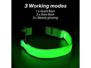 Adjustable flashing Dog Collar with Green Light - Medium Size (40-48cm), 2.5CM Width, Telescopic Range 8CM, Polyester Webbing