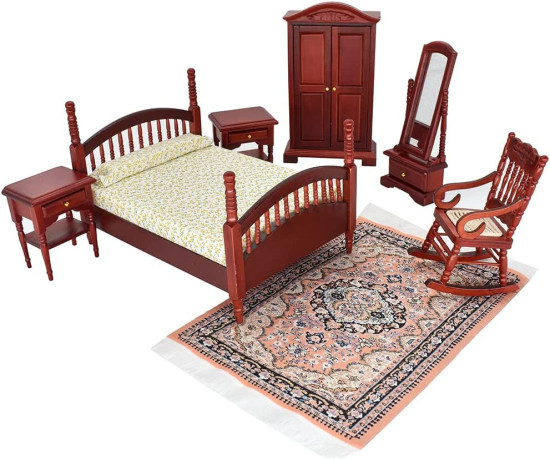 iland-vintage-dollhouse-furniture-112-scale-dollhouse-bedroom-furniture-in-mahogany-color-incl-dollhouse-bed-mirror-full-length-big-1