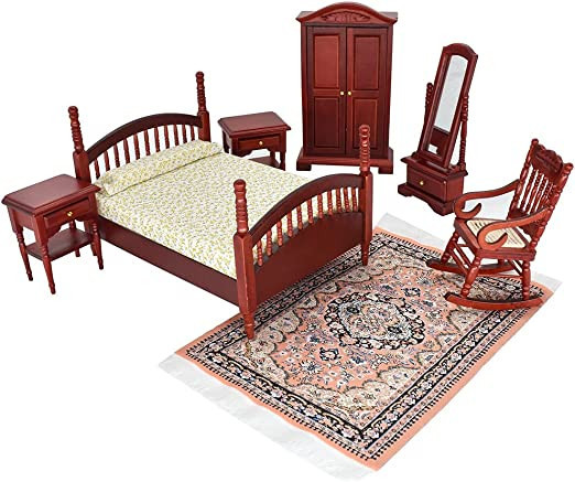 iland-vintage-dollhouse-furniture-112-scale-dollhouse-bedroom-furniture-in-mahogany-color-incl-dollhouse-bed-mirror-full-length-big-0