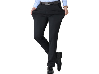 ROAISS Men'S Fashion Casual Business Pants Summer Light Thin High Elastic Pure Black Suit Pants