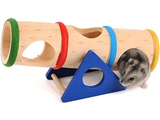 Emours Small Animal Playground Cylinder Wooden Seesaw for Drawf Hamsters Mice and other Small Furry Animals