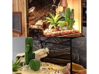 Kathson Reptile Tank Decor Lizard Hide and Cave Plants Terrarium Decorations Resin Cactus Desert Aquarium Tank