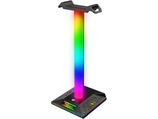 Gaming Headphone Stand PC Accessories, RGB Headset Stand with 2 USB Charger