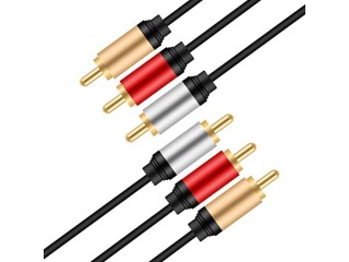 Audio Video RCA Cable 3Ft, Tan QY 3 RCA Male to 3 RCA Male Stereo Audio Video RCA Cable Gold-Plated for Connecting Your VCR, DVD, HD-TV