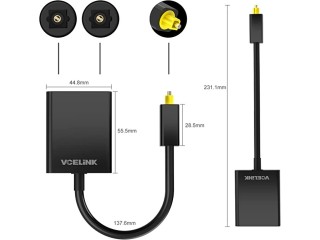 VCELINK Optical Cable Splitter Fiber 1 in 2 Out Toslink Splitter, 24K Gold Plated Connectors for CD Player, DVD Player, Digital TV
